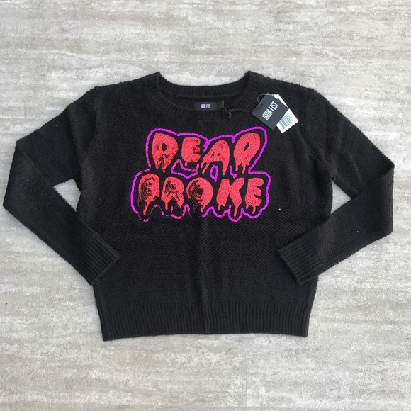 Iron Fist Dead Broke Black Sequin Sweater SZ: XS-S - Picture 4 of 4